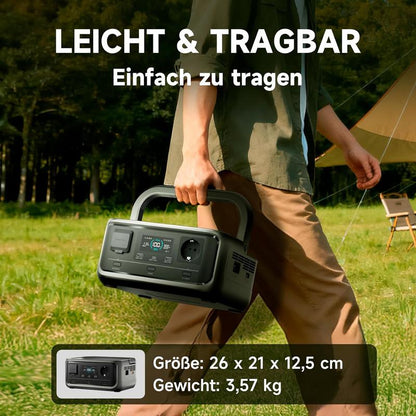 🔋Bärbar Powerstation, 256Wh LiFePO4-batteri, 300W (Max 600W) Solargenerator, <20 ms UPS, 100W USB-C utgång, 3000 laddningscykler – För camping, utomhusbruk, resor, nödlägen, spelare & festival
