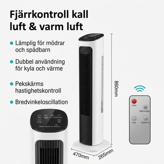🧊Fjärrstyrd kyl- och värmefläkt med pekskärm, bred oscillation och tyst drift