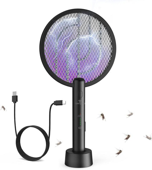 ✨ 3-i-1 Elektrisk Myggsmälla & UV-Lampa | EV Högspänningsnät | USB-C Uppladdningsbar med Laddningsstation & Nattljus för Inomhus & Utomhus