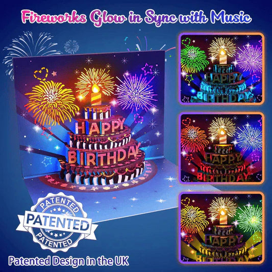 🔥Beste gave 49% RABATT🎁Fyrverkeri pop-up kake med lys og musikk, bursdagskort gave