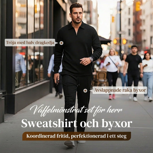 ⏰ Endast nu 50% rabatt!🔥Herrset i Vaffelstickning – Collegetröja & Raka Byxor