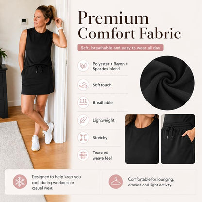 ✨【Sommarerbjudande – 50 % rabatt】👗 Tvådelade kjolset för kvinnor – sommar- och semesterkläder: tenniskjol och topp med rund hals – mångsidiga