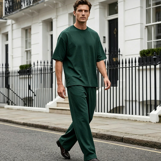🔥50% RABATT! 🔥2-delat set med T-shirt och byxor med vida ben för män