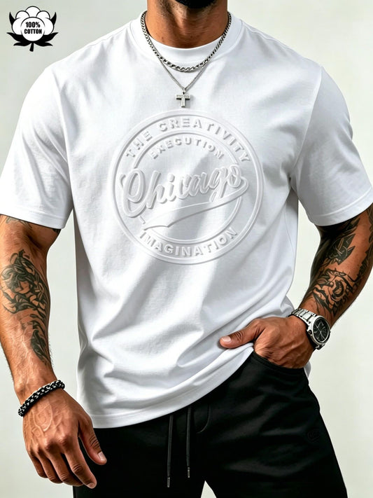 👕🔥 Herr-T-shirt – strukturerat tryck, ren bomull, ledig passform. 50% RABATT!