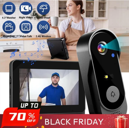 🚪 50% RABATT NU ! 📹 Trådlös videodörrklocka – 1080P, 170° vinkel, 4,3-tums skärm, IPX65 vattentät & mörkerseende ✨