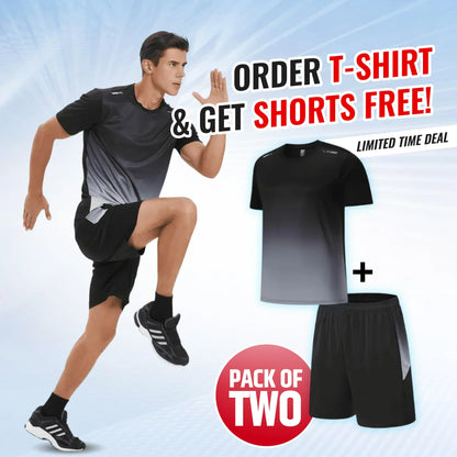 ☀️Men’s Loose-Fit Breathable Quick-Drying Athletic T-Shirt & Shorts Tracksuit🏃