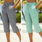 👖🌸【Limiterad serie – 45% rabatt】 Rutiga capribyxor i bomull-linne med dragsko