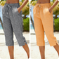 👖🌸【Limiterad serie – 45% rabatt】 Rutiga capribyxor i bomull-linne med dragsko