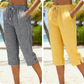 👖🌸【Limiterad serie – 45% rabatt】 Rutiga capribyxor i bomull-linne med dragsko