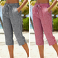 👖🌸【Limiterad serie – 45% rabatt】 Rutiga capribyxor i bomull-linne med dragsko