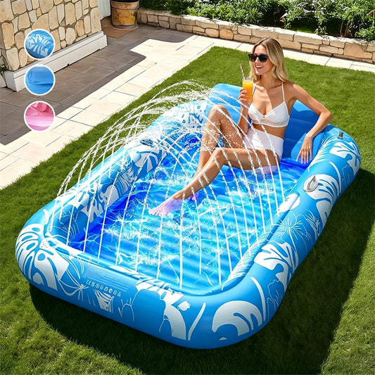 🏊 50% RABATT! 🥳 Uppblåsbar Solsäng med Automatisk Spraykylnö & Avtagbar Kudde – Dryckeshållare & Säkerhetshandtag – Perfekt för Trädgård, Pool eller Strand – Idealisk för Två Vuxna 💦