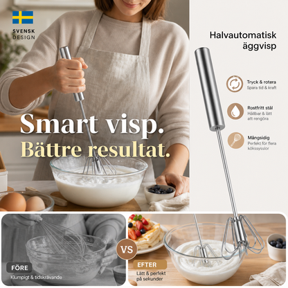 🛒50% RABATT NU! 🌟Semiautomatisk visp i rostfritt stål – Enkel att använda för grädde, äggsmet och bakning 🧁✨