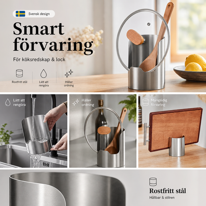 🔥50% RABATT NU! 🍳 Smart vertikal förvaring för köksredskap – Skapar ordning på köksbänken, rymmer olika köksverktyg och sparar köksutrymme 🏡✨