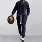 💥GRATIS FRAKT 💥 Tvådelat set för män med löst sittande sweatshirt med V-ringning och joggingbyxor