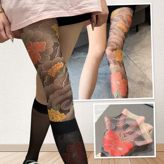 Unisex High Waist Flower Tattoo Stockings