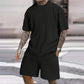 👕 50% RABATT NU! 🌆 Herr Sommar 2-delat Set – Drop Shoulder T-shirt & Dragsko Shorts – Avslappnad Passform, Vertikala Ränder & Streetwear Vibe 🔲