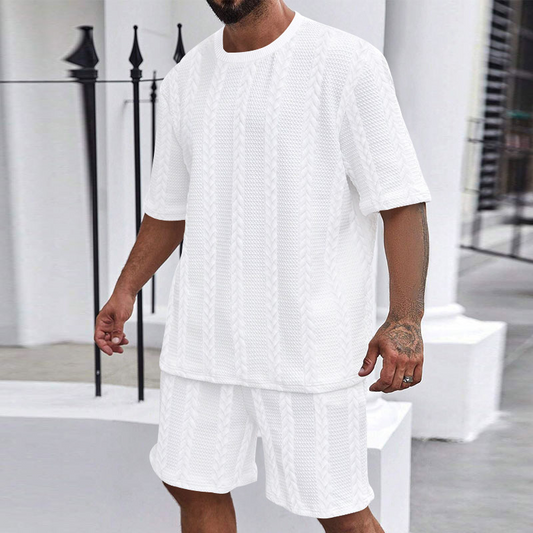 Enfärgad stickad kortärmad och shorts Sport Set