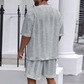 Enfärgad stickad kortärmad och shorts Sport Set