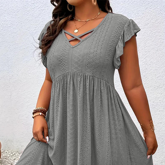👗50% RABATT!🎀 V-ringad klänning med mudd för kvinnor – sitter perfekt, framhäver figuren