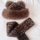 Leopard-Print Plush Hat & Scarf 2-Piece Set