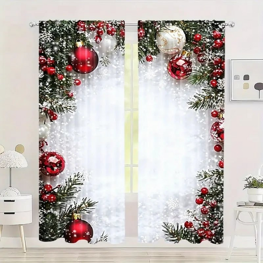 🔥 50 % RABATT! ✨ Set med 2 julgardiner – festliga mönster, enkel installation på standardgardinstång, enkel maskinvård 🎄🏠
