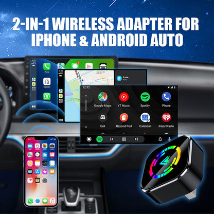 ⏰ Endast nu 50% rabatt!🔥 2-i-1 Trådlös Adapter - Kompatibel med iPhone & Android Auto, Enkel Plug-and-Play Installation ✨