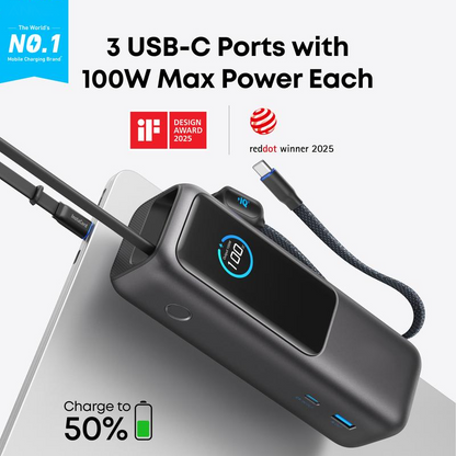 📢📢50% OFF !!!⏰Portabel laddare med inbyggd kabel – 20000mAh, 100W snabbladdning & digital display 🔋⚡