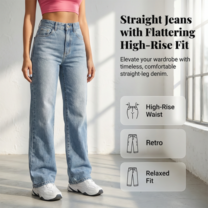Women's High-Waisted Straight Leg Denim Jeans