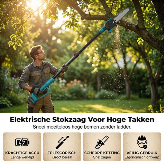 🌞 【Bästa pris – Endast ett fåtal kvar i lager】🔥 2-i-1 Batteridrivet Stagsåg & Handsåg | Säker beskärning utan stege | 21V batteri