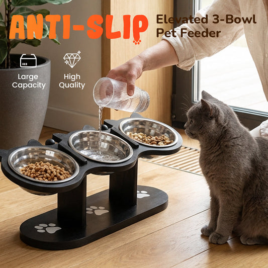 Upphöjd hund- och kattmatskål med 3 skålar – halkfri och stabil 🐾🥣