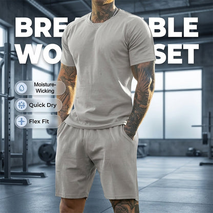 ⏰Limiterad 50 % rabatt 👕👖2-delat set med sport-T-shirt och shorts för herr