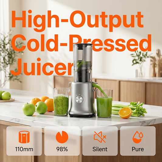 ✨🥤60% RABATT + FRI FRAKT🍎Högavkastande Kallpressjuicer – 110mm Ultrabred Matningstratt, 98% Juiceutvinning & Enkel Rengöring ⚡
