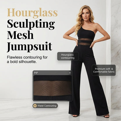 🖤 50% RABATT NU! 💃 Enaxlad Jumpsuit med Mesh-midja & Vida Ben✨