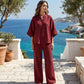 👚60% RABATT på utvalda produkter👖 Kvinnors Ståkrage Topp & Vida Byxor Set – Vardagschic, Ansträngningslös Stil & Heldagskomfort 🌿