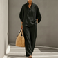👚60% RABATT på utvalda produkter👖 Kvinnors Ståkrage Topp & Vida Byxor Set – Vardagschic, Ansträngningslös Stil & Heldagskomfort 🌿