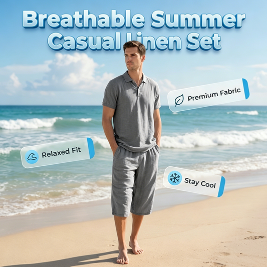 👕 50% RABATT NU! 🌿 Herr Linne Skjorta & Casual Byxor Set – Andningsbar, Avslappnad Passform & Mångsidig – Sommarbasvara ☀️
