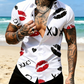 👕 50% RABATT NU! 🔥 Kortärmad skjorta med knappar och Kiss-tryck för män – Rockstuk, bekväm bomull & perfekt för konserter, lediga dagar eller en tuff sommarlook 🎸