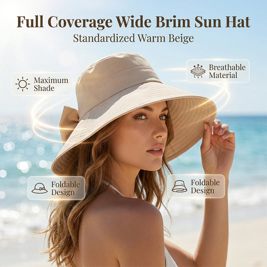 👒✨ 50% RABATT – Elegant solhatt med bred brätte & rosett 🎀 Hopfällbar design med 360° solskydd för sommarens alla dagar ☀️