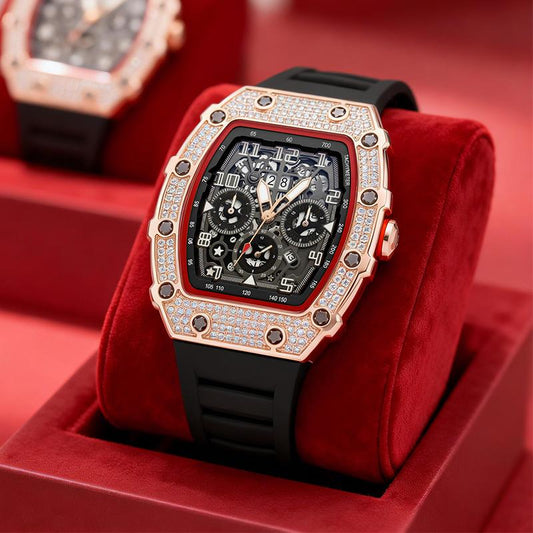 ⌚Limiterad Upplaga – 50% RABATT! ✨ Herr Lyx Tunnformad Klocka med Strass-dekorationer