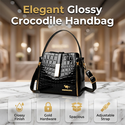 👜 BEGRÄNSAD TID 50 % RABATT! ✨ Glansig damhandväska med krokodilmönster – stilren struktur, gulddetaljer, rymlig & elegant 💼