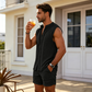 👕 TIDBEGRÄNSAD 50% RABATT! 🌴 Herrset med ärmlös topp och shorts – Strukturerat mönster, lätt, semesterklar ✨