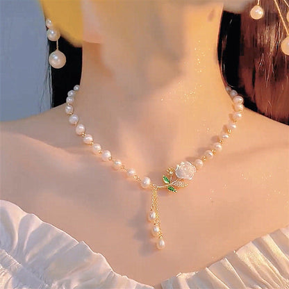 🥳2026 ÅRETS BÄSTA ERBJUDANDE🥳 Halsband med rosor och pärlor & pärlörhängen – perfekt för foton📿
