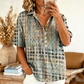 👚 50 % RABATT JUST NU! ✨ Sommarblus med krage för dam – abstrakt mönster, ledig passform och luftig – lätt, andas bra och perfekt för varma dagar eller en avslappnad kontorslook 🍃
