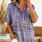 👚 50 % RABATT JUST NU! ✨ Sommarblus med krage för dam – abstrakt mönster, ledig passform och luftig – lätt, andas bra och perfekt för varma dagar eller en avslappnad kontorslook 🍃