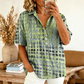 👚 50 % RABATT JUST NU! ✨ Sommarblus med krage för dam – abstrakt mönster, ledig passform och luftig – lätt, andas bra och perfekt för varma dagar eller en avslappnad kontorslook 🍃