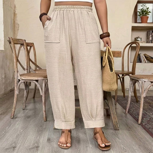 👖 Tidsbegränsat – 50% RABATT! ✨ Dam byxor med mudd vid ankeln – avslappnad passform, resår i midjan, enfärgade 🍂