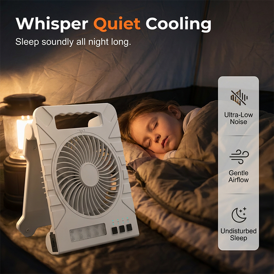 ⏰【Limiterad 50 % rabatt+🚚 Fri frakt】Dubbeldriven utomhusfläkt med solpanel & ljus 🌞 Ladda med solen eller USB – svalka & belysning i ett ⚡