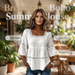 🌸 BEGRÄNSAD TID: 50 % RABATT! 💥 Elegant sommarblus med fyrkantig halsringning – boho-spets, klockformade ärmar, flödande lager ✨