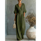 👗Jumpsuit för damer med V-ringning, hög midja och vida ben