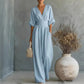 👗Jumpsuit för damer med V-ringning, hög midja och vida ben
